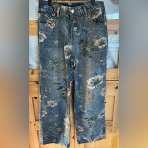 Source Unknown Floral Blue Wide Leg Jeans